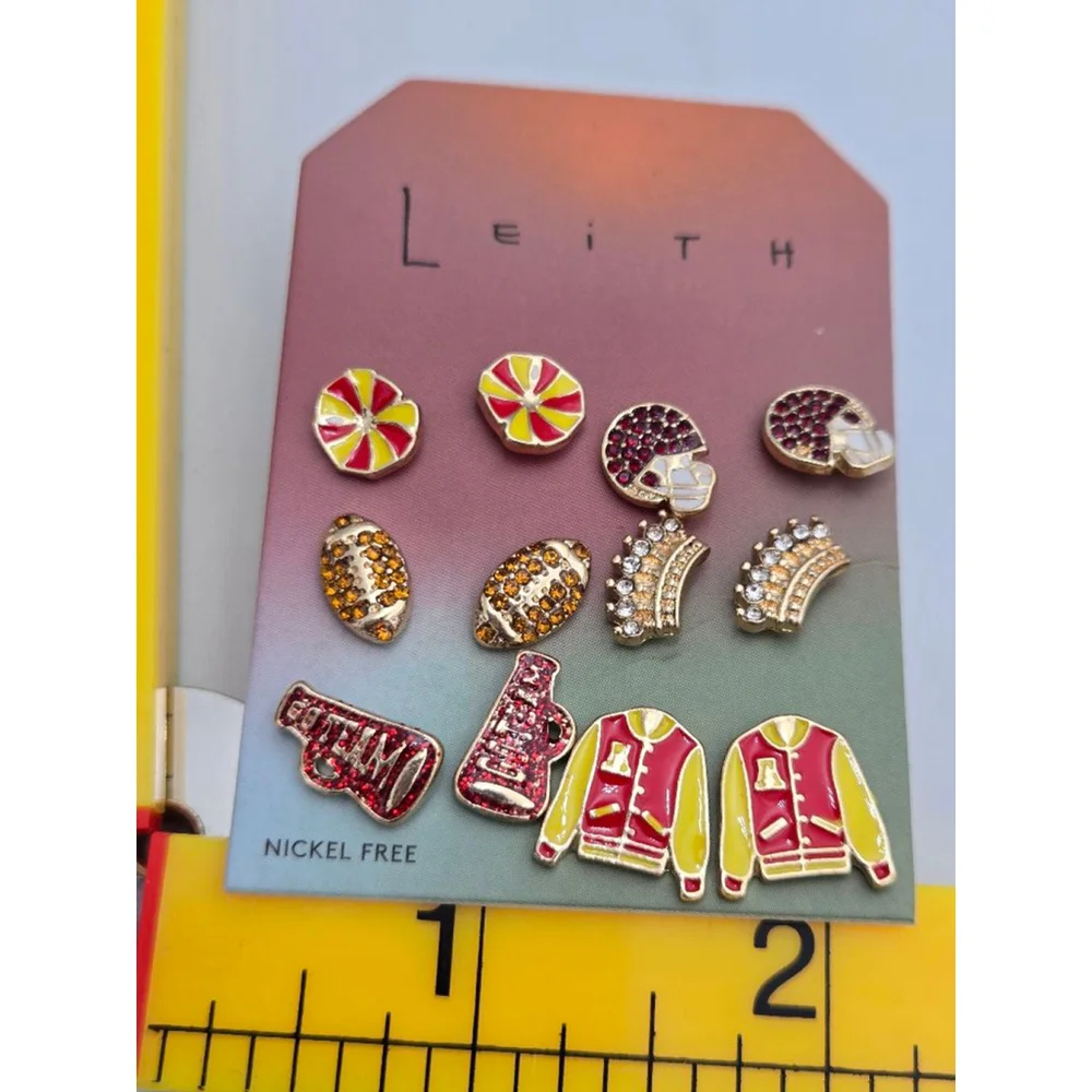 Leith Homecoming Inspired Cute Six Pairs Earrings Red and Gold Stud Earrings NWT